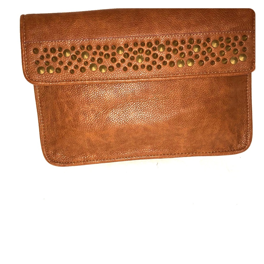 Spiked tan large clutch